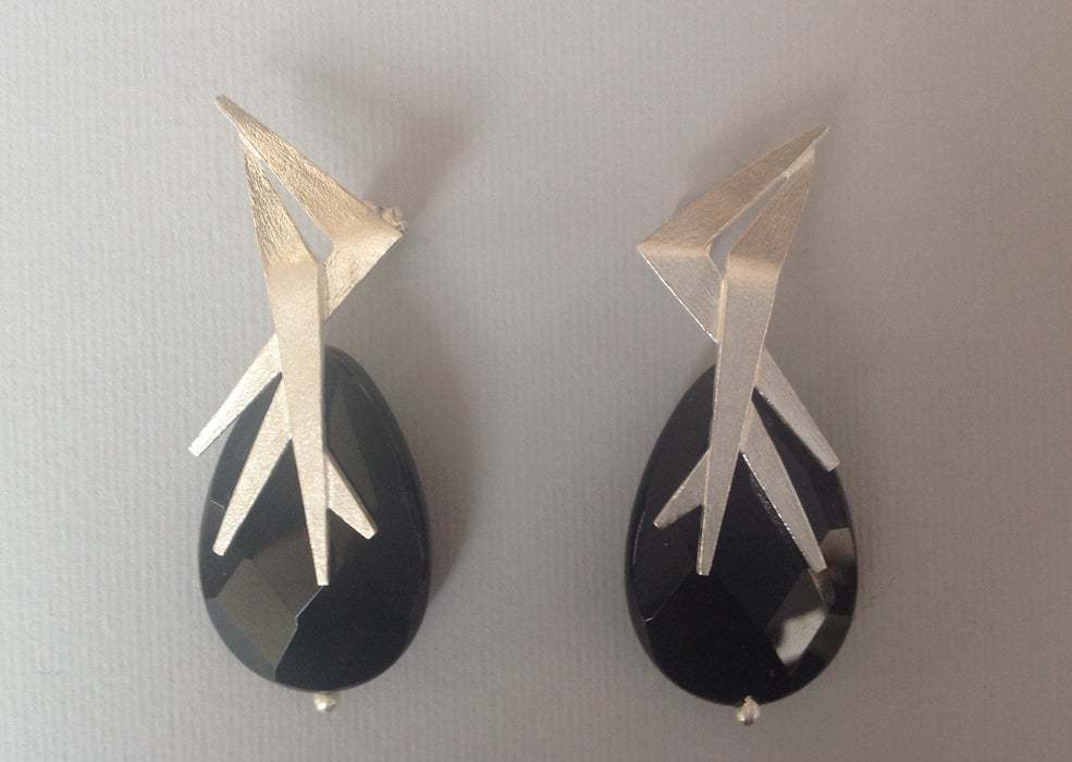 Bo Mika Silver Black Earrings