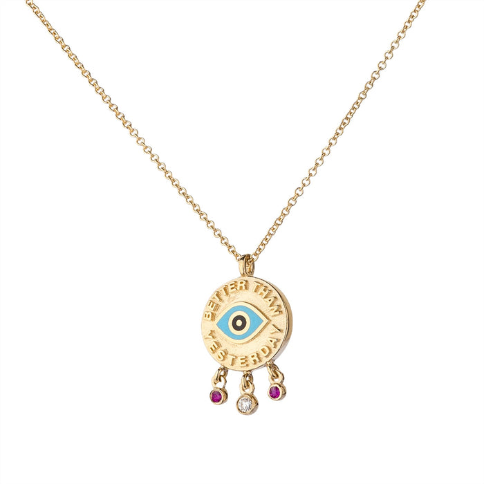 Gold Eye Charm Pendant With A Diamond And Rubies