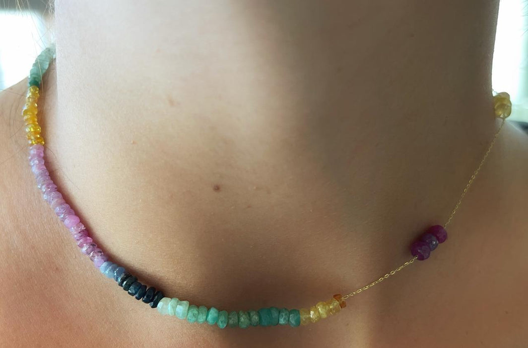 Multicolored Sapphire Rubies Emeralds Citrine Necklace
