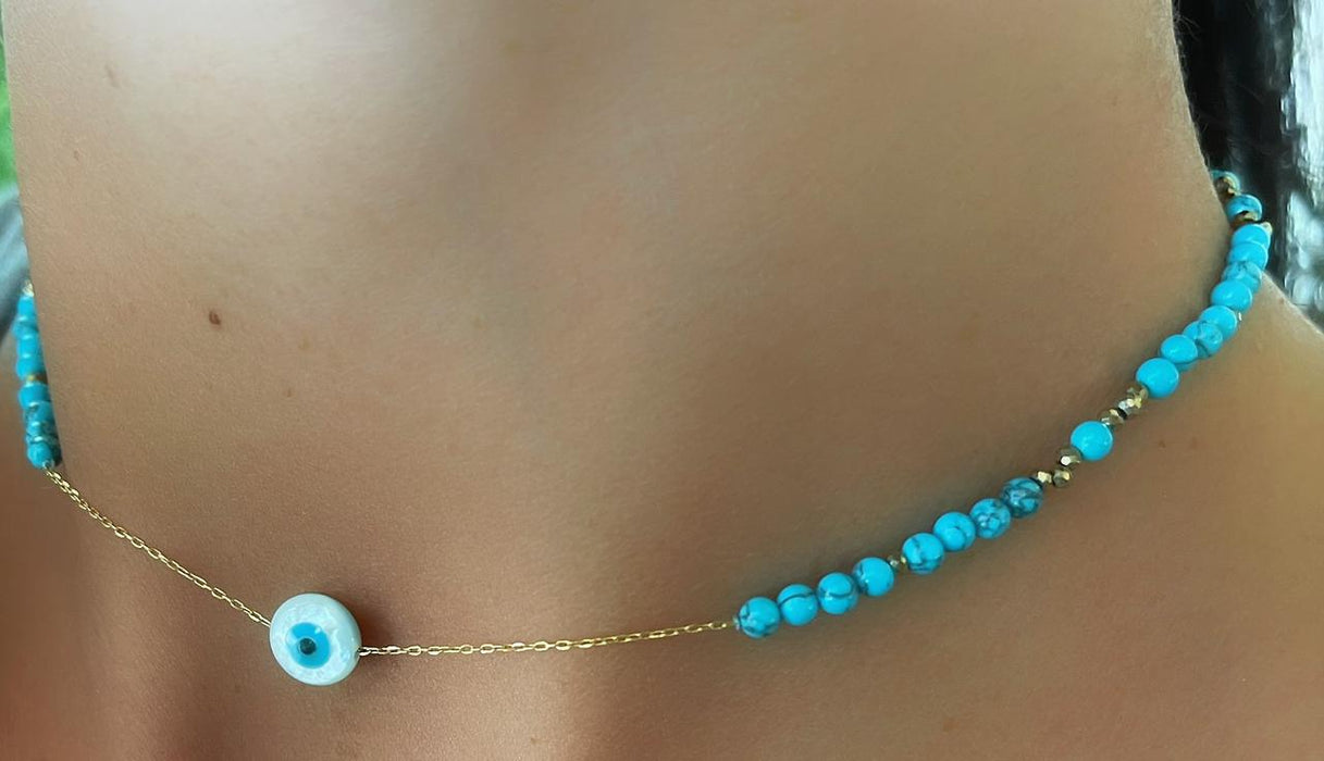 Turquoise Necklace With Enameled Eye