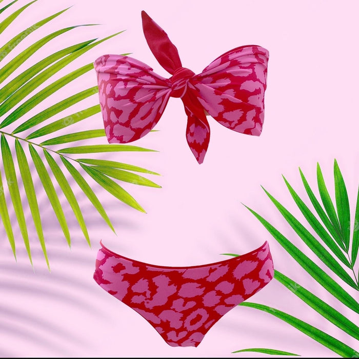 Vanessa - reversible 2 pieces set - Pink leopard / red