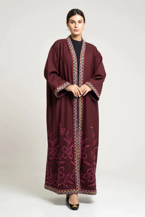 Burgundy Long Sleeve Abaya