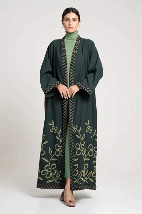 Green Abaya with leaf Prints