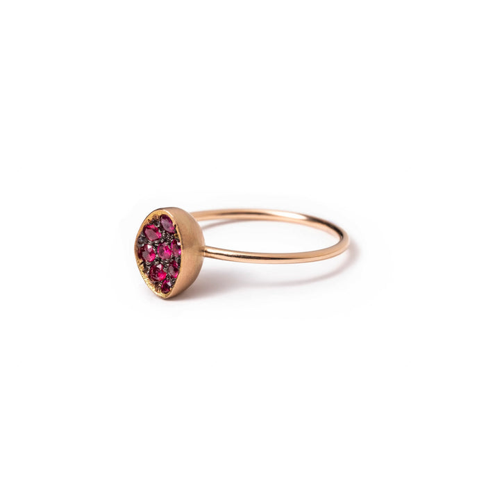 Galet Mini Ring Pink Gold Set With Rubies